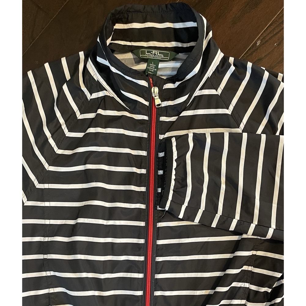 Lauren Ralph Lauren Active Jacket Womens Large Black White Striped Windbreaker